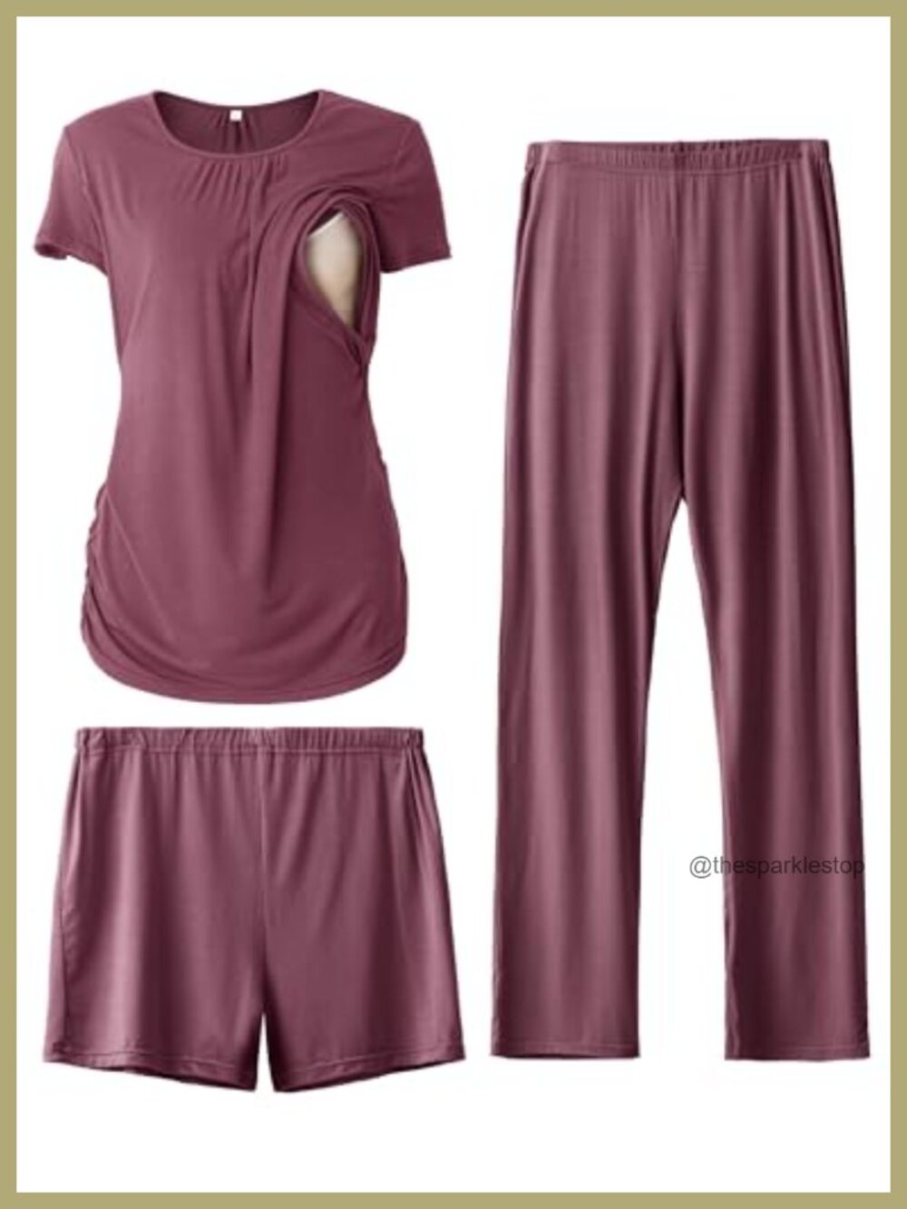 Womens Maternity Nursing Pajama Set 3 Piece Breastfeeding PJS Sleepwear